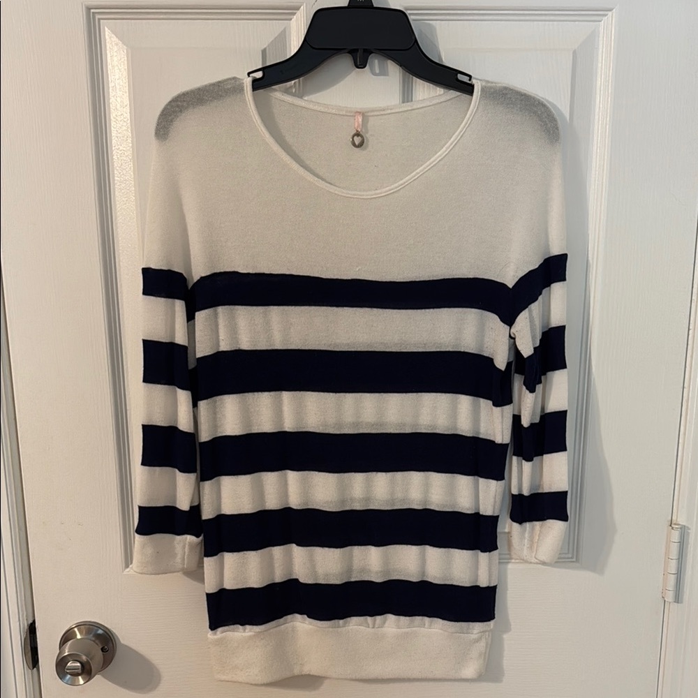 Robin K Navy and White Striped Top